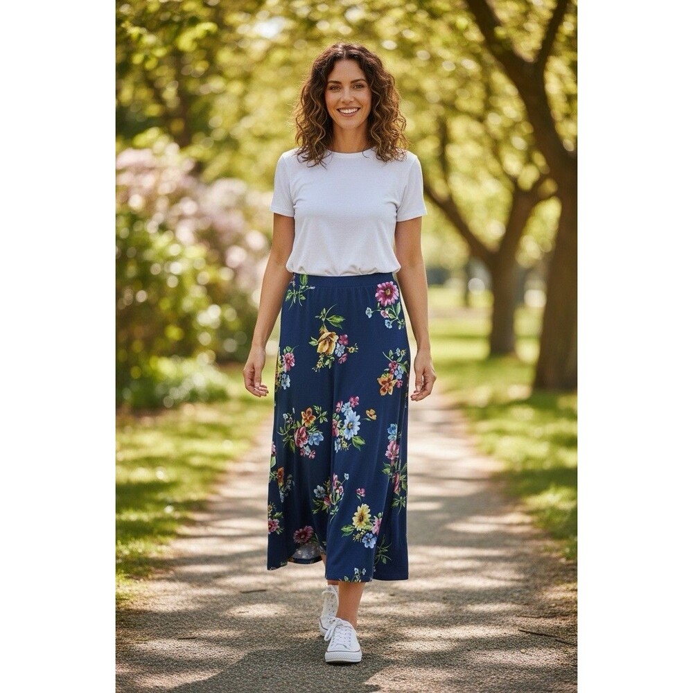 Ambiance Apparel Women’s Sheer All Over Print Floral Multicolor Maxi Skirt M